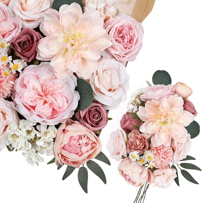AmyHomie Pink Artificial Flowers Combo Silk Mix Peony Rose Hydrangea Daisy Fake - Image 7