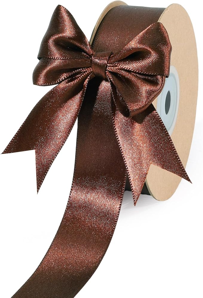 LaRibbons Brown Ribbon 1 Inch 25 Yards Luxury Double Faced Friar Brown Silk by LaRibbons