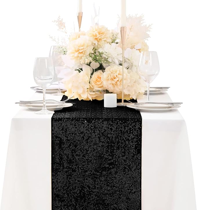 Black Table Runners Sparkly Halloween Table Runner 10 Packs 12x108 Inches - Image 2