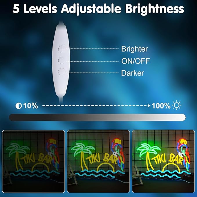 LED Neon Tiki Bar Signs Dimmable Beach Theme Wall Decor Hawaii Pool Bar Party - Image 3