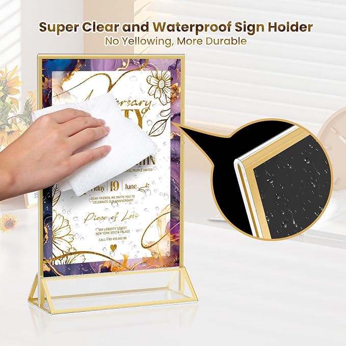 Acrylic Gold Sign Holders 4x6, 2 Pack Wedding Gold Table Number Holders - Image 5