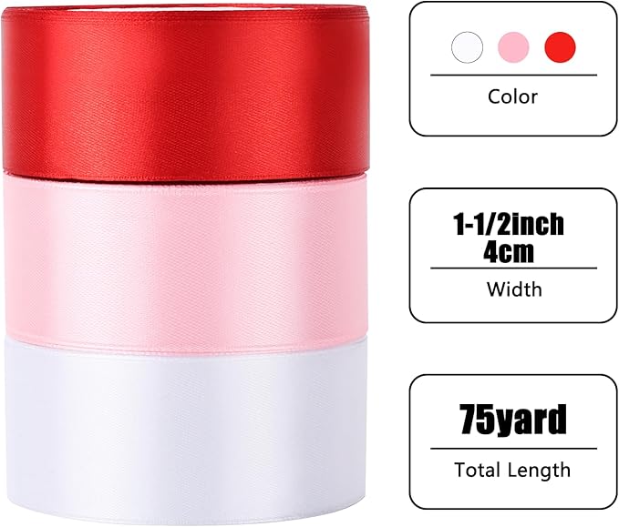 NESCCI 75 Yards Ribbon, 1-1/2 Inch Satin Ribbon, Single Face Satin Ribbons - Image 2