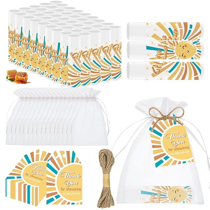 50 PCS Here Comes The Sun Baby Shower Lip Balms Bulk Gift by Nlicrst