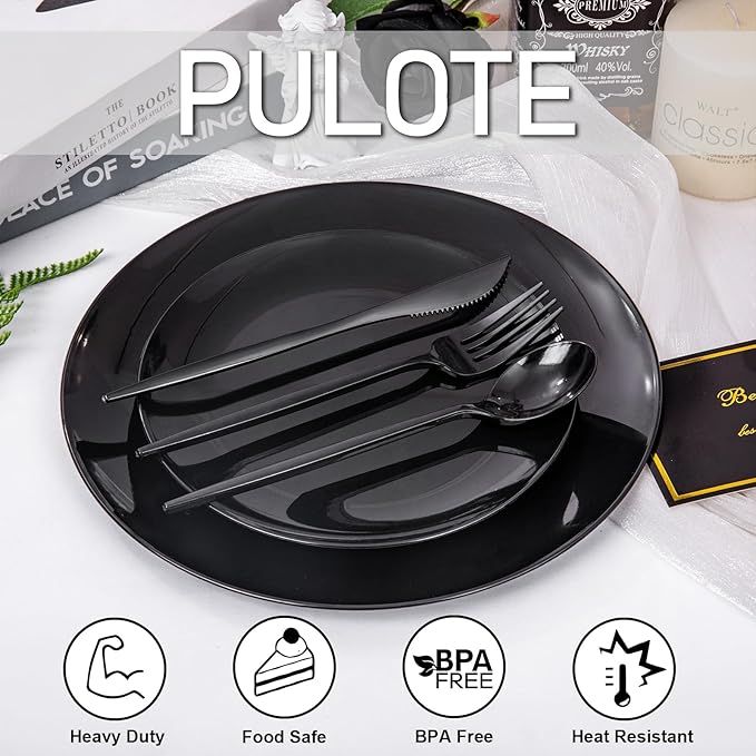 PULOTE 150PCS Black Plastic Silverware Set Disposable - Image 7