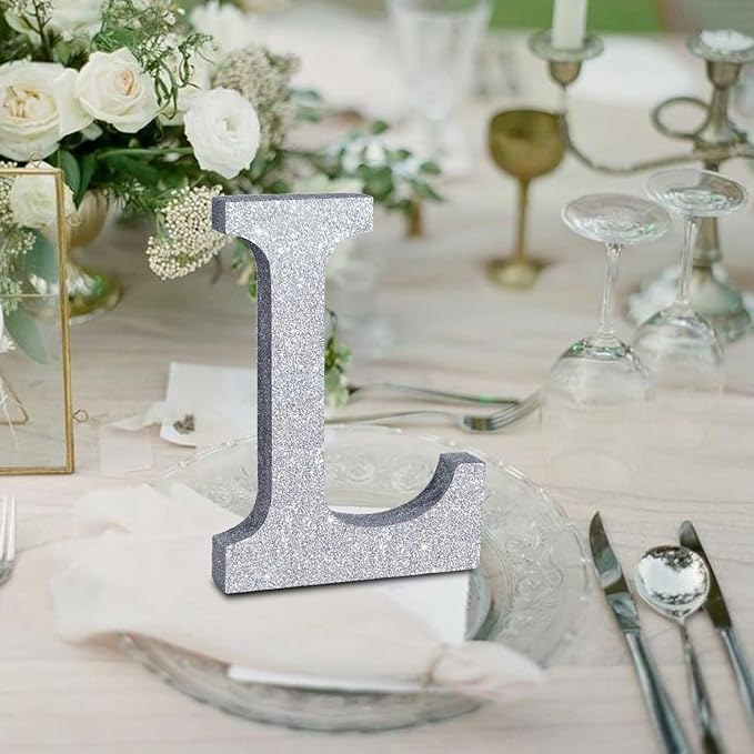 TONIFUL 8 Inch Silver Glitter Letter L Table Centerpiece A-Z Silver Birthday - Image 6