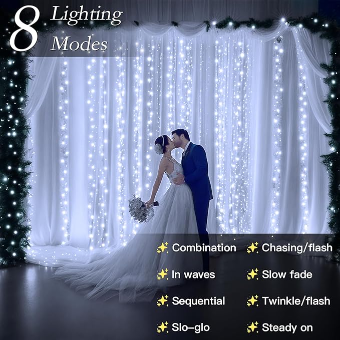 200 LED Curtain String Lights 9.8 * 6.6FT Plug in Fairy - Image 4