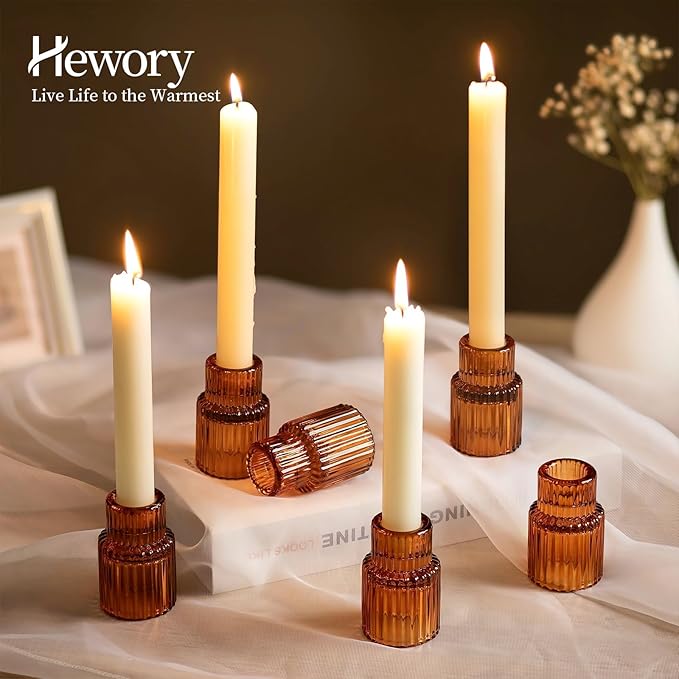 Hewory Glass Taper Candle Holders: 20 PCS Amber Elegant Candle Holder - Image 2