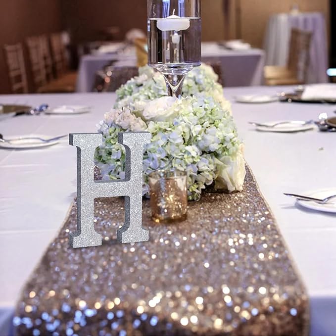 TONIFUL 8 Inch Silver Glitter Letter H Table Centerpiece A-Z Silver Birthday - Image 6