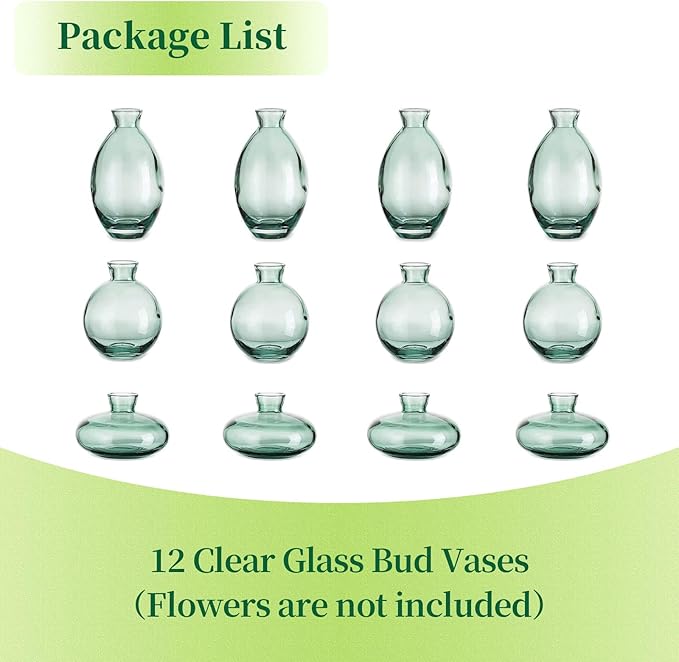 Glass Bud Vases Set of 12, Hewory Cute Green Small Vases Handmade, Mini Glass - Image 6
