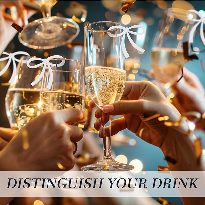 50 Pcs Bows Drink Tags Coquette Bow Wine Glass Charms Acrylic Bowknot Drink Tag - Image 4