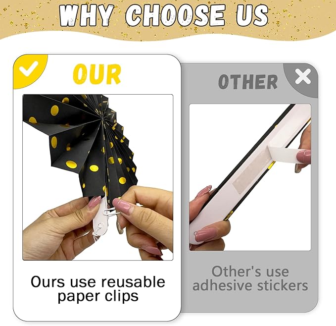 14Pcs Black and Gold Party Decorations, Hanging Paper Lanterns Fans Tissue - Image 4