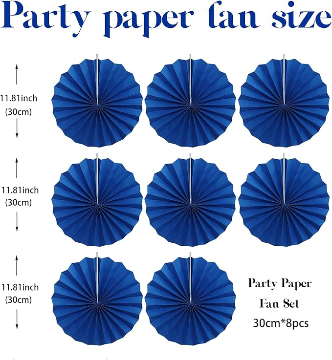Blue Birthday Decorations, DIY Blue Paper Fans Hanging Decoration, Party - Image 2