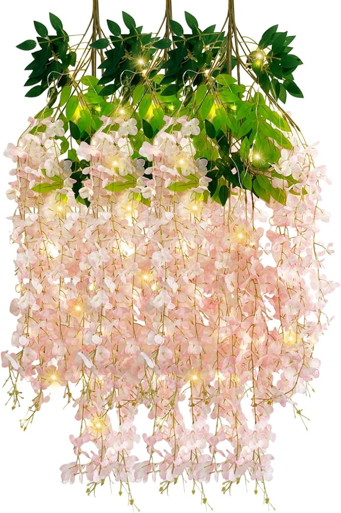 12 Pack Light Pink Wisteria Hanging Flowers Garland by Luerbi
