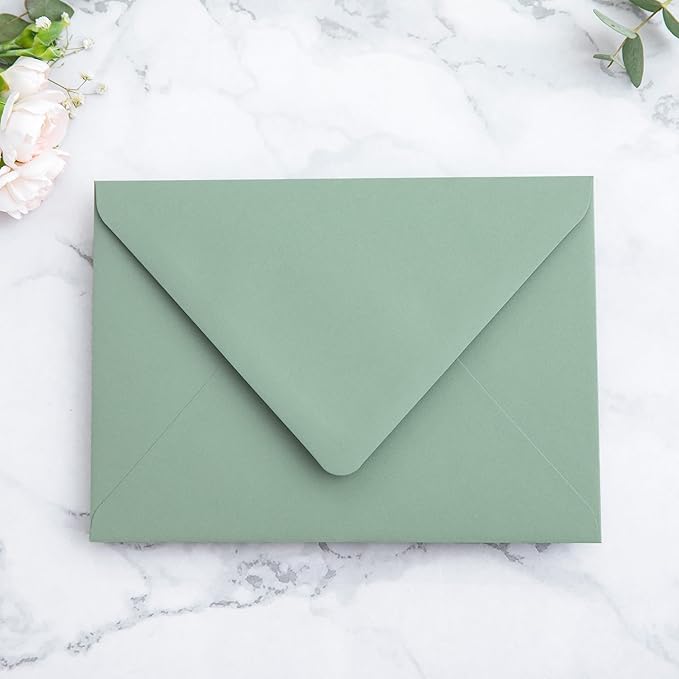 PONATIA 50PCS A7 Euro Flap Envelope, 5.25 x 7.25'' Sage Green Flowers Liner - Image 2