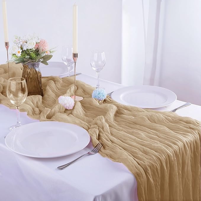 4 Pack Beige Cheesecloth Table Runner 35x120 Inch Boho Gauze Fabric Cheese - Image 5