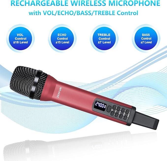 Rechargeable Wireless Microphone, Pro Handheld Cordless Mics System Dynamic - Image 5