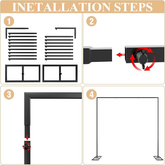 Wokceer Metal Heavy Duty Backrop Stand Square 8x8FT Adjustable Pipe and Drape - Image 3