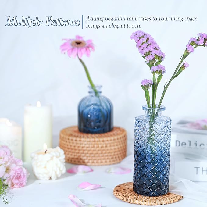 Navy Blue Glass Bud Vases Set of 5, Mini Flower Vase - Image 4