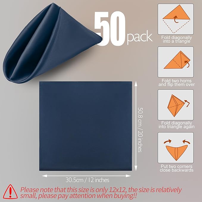 Manyshofu 50 Pieces Navy Blue Satin Napkins - Image 2
