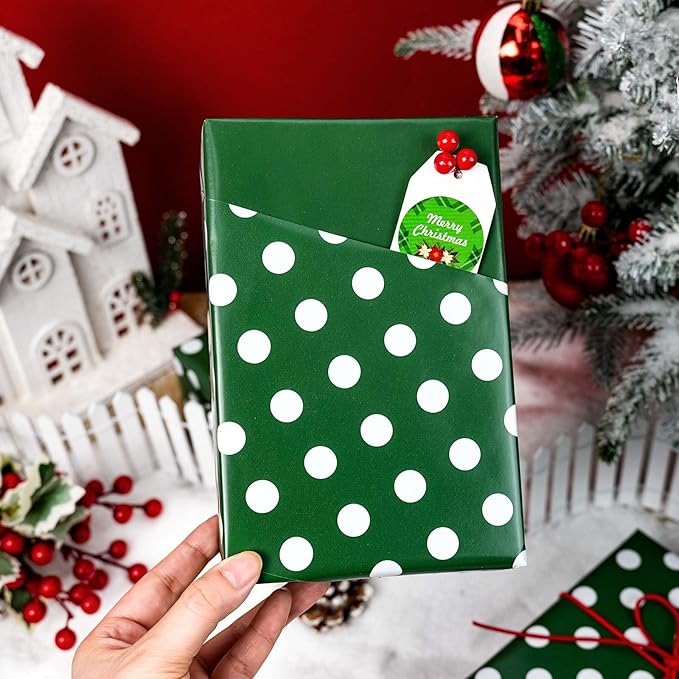 Burymento Green and White Dots Wrapping Paper, Reversible Pink Gift Wrap - Image 6