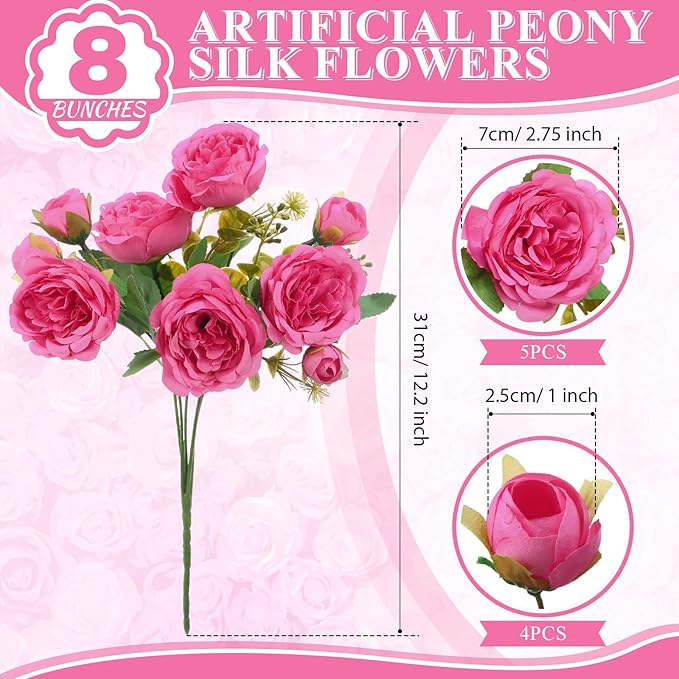 8 Bundles Artificial Peonies Flowers Boho Faux Flowers Arrangements Artificial - Image 2