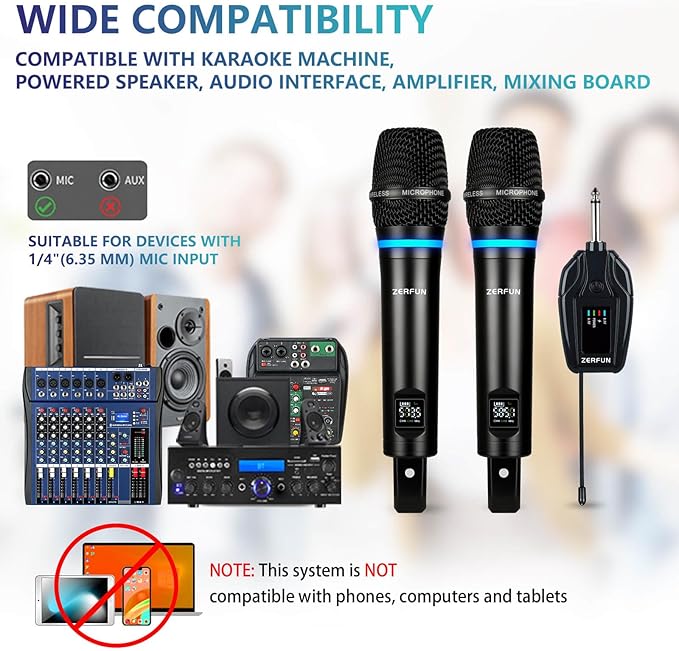 2 Channel Rechargeable Wireless Microphone System, Pro UHF Metal Handheld - Image 2