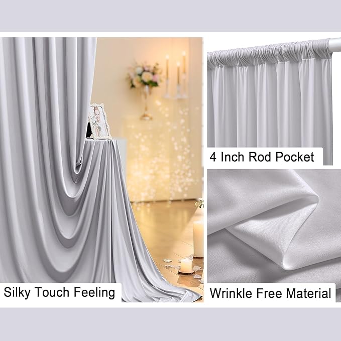 10 ft x 10 ft Wrinkle Free Silver Backdrop Curtain - Image 2