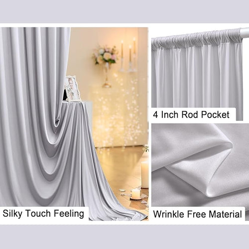 10 ft x 10 ft Wrinkle Free Silver Backdrop Curtain - Image 2