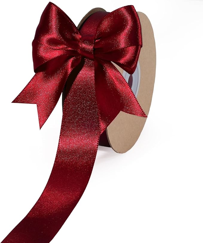 LaRibbons Burgundy Satin Ribbon 1 Inch 25 Yards Luxury Double Faced Dark Red by LaRibbons