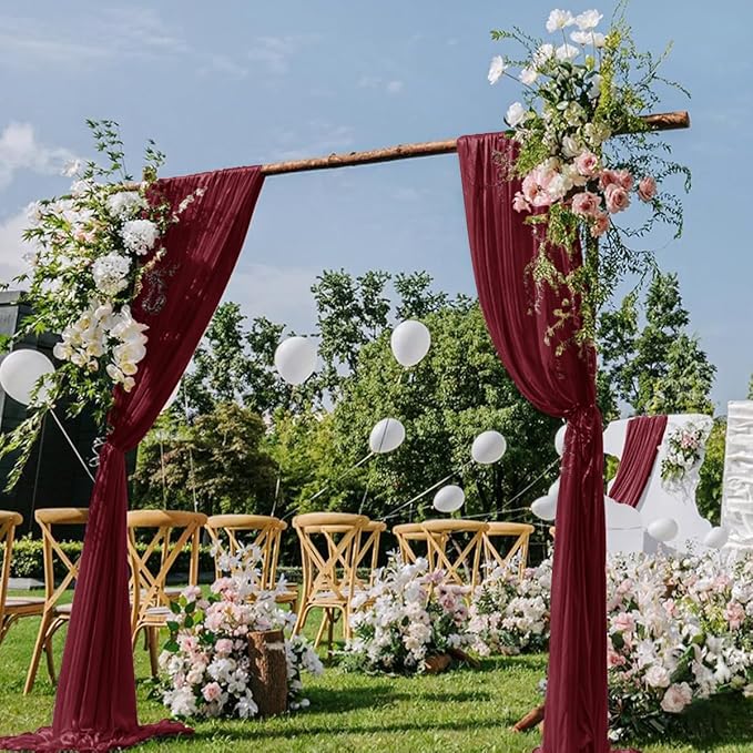 Burgundy Wedding Arch Draping Fabric 2 Panels 29" x 20 FT Red Drapes by DeZerlor