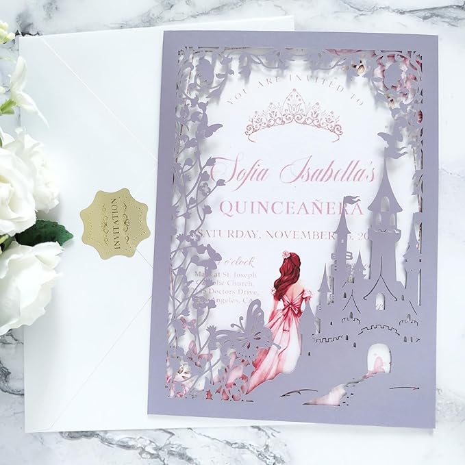 20PCS Castle Pocket Invitations, Quinceanera Invitations - Image 5