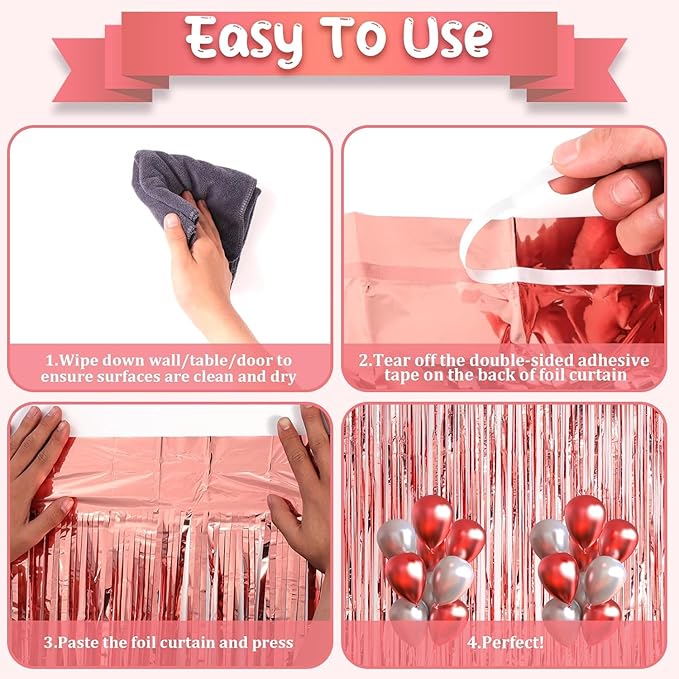 2 Pack Rose Gold Tinsel Foil Fringe Curtains, Rose Gold Party Decorations - Image 4