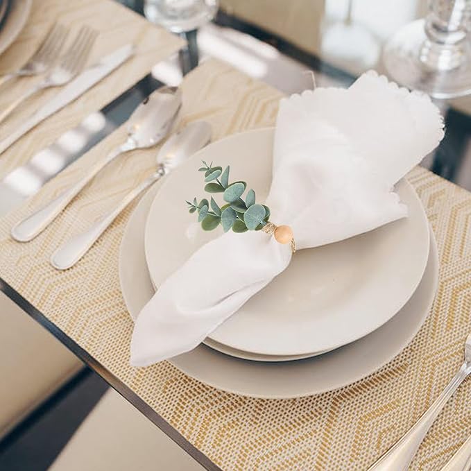 Defined Deco Napkin Rings Set of 12, Rustic Farmhouse, Boho Green Leaf Napkin - Image 8