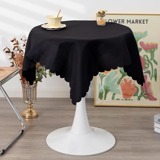 Small Square Black Tablecloth 36 x 36 Inch Polyester Fabric Washable Table by YZKITM