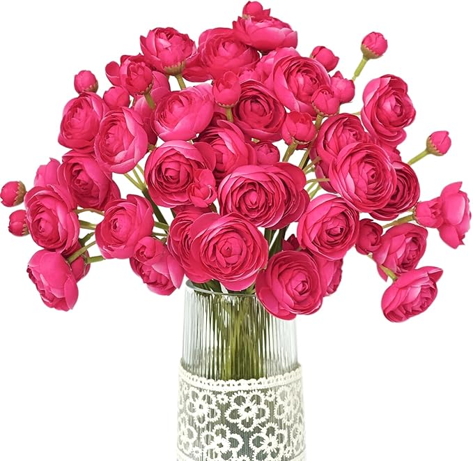 Letjolt Ranunculus Artificial Flower ROSEO Pink Silk Flowers Faux DIY Bouquet by Letjolt