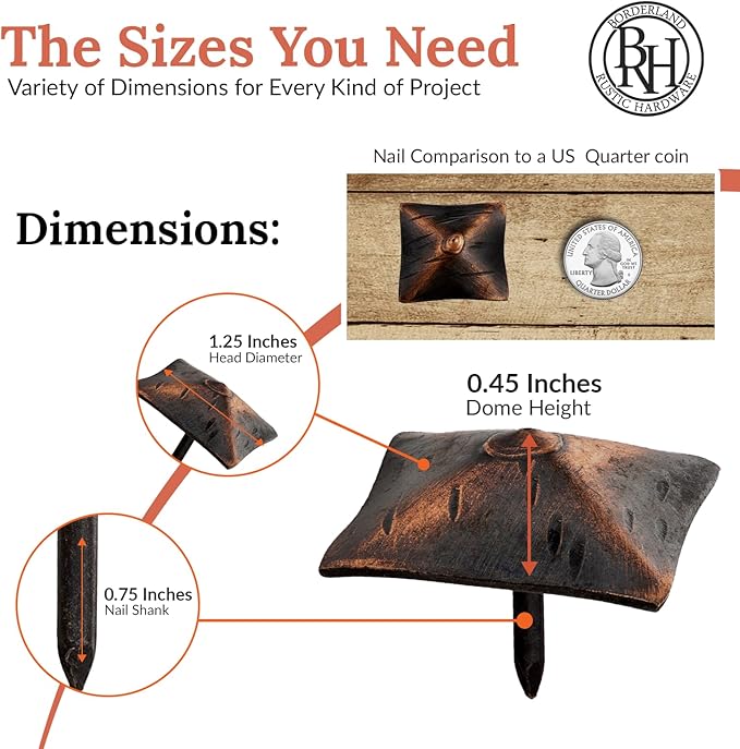 25 Pack 1.25" Square Head Iron Clavos Decorative Nails – Oil Rubbed Bronze – - Image 4