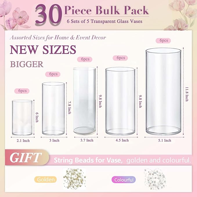 30pcs 11.8Inch Large Size Glass Vase Cylinder - Image 2