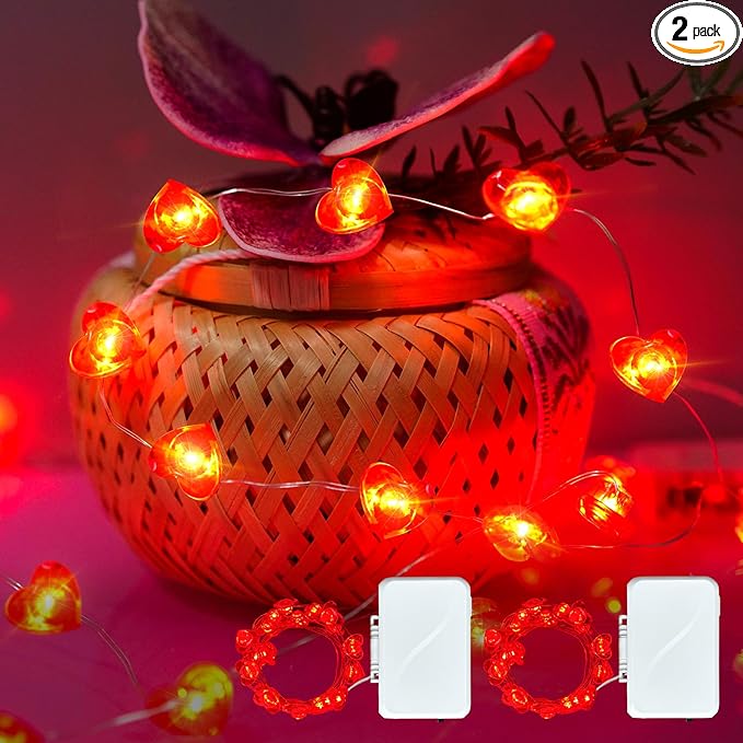 2 Pack Valentine’s Day Red Heart Fairy String Lights 16FT 50 LEDs Valentine's by chzk