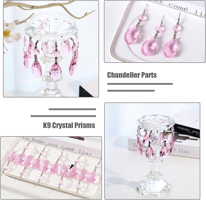 10pcs Crystal Prisms Chandelier Pink Ornament Pendants Rainbow Maker 38mm Drop - Image 2