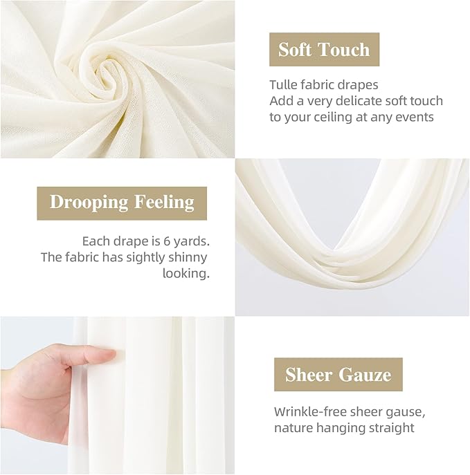 Wedding Arch Draping Fabric, 1 Panel 28" x 19Ft Ivory Arch Drapes Sheer - Image 2