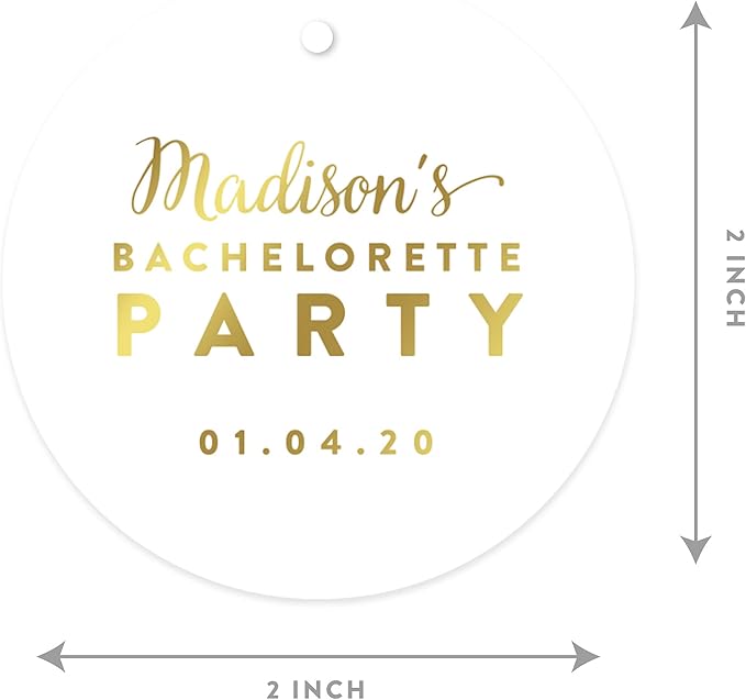 Andaz Press Personalized Round Circle Wedding Gift Tags, Metallic Gold Ink - Image 6
