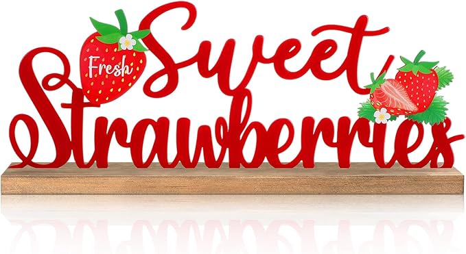 Fresh Sweet Strawberries Metal Sign Rustic Table Decor Summer Tiered Tray Decor by thebeautifuldecoryouwant