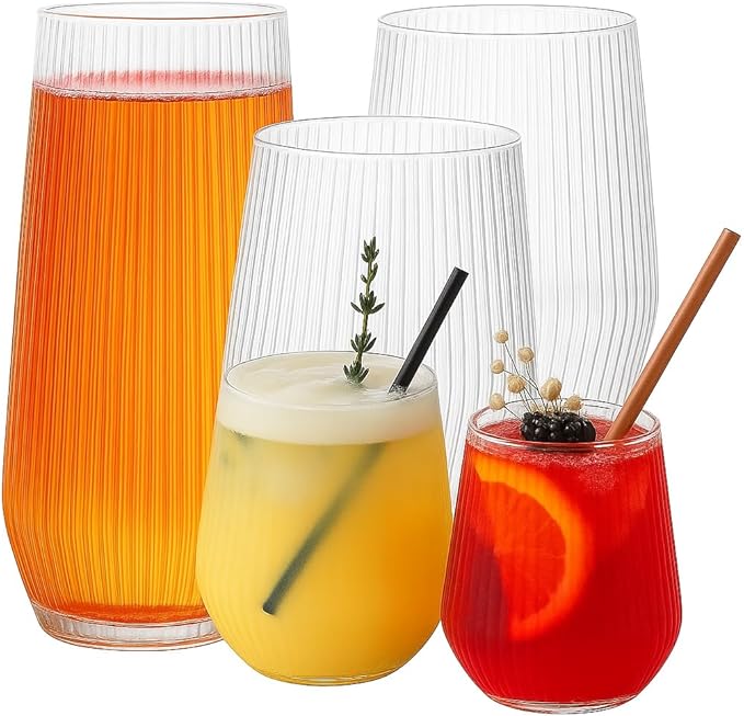 48 Pack Ribbed Origami Ripple Plastic Glasses, 24 9 Ounce Stemless Champagne by Oojami