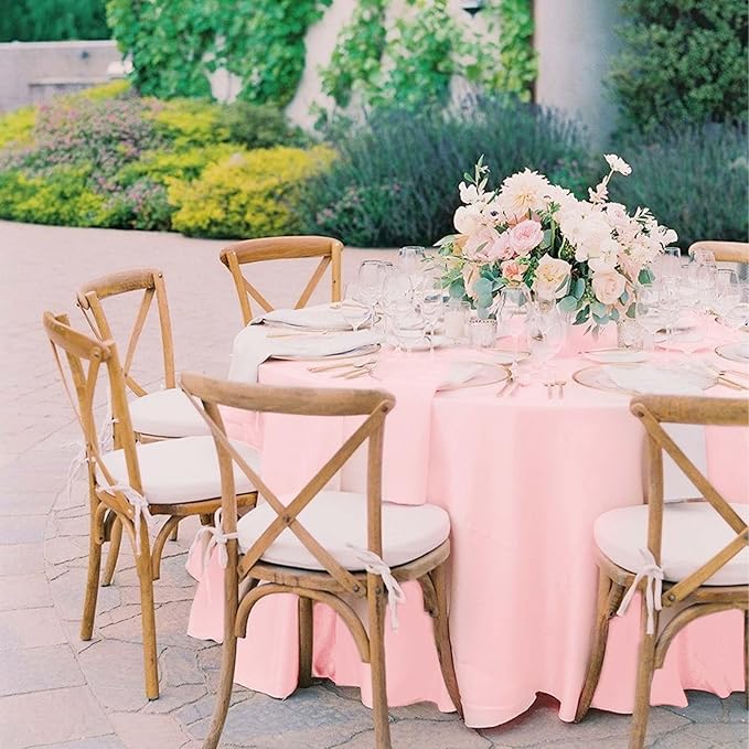 Fani 12 Pack 120 Inch Round Pink Polyester Tablecloths - Image 4