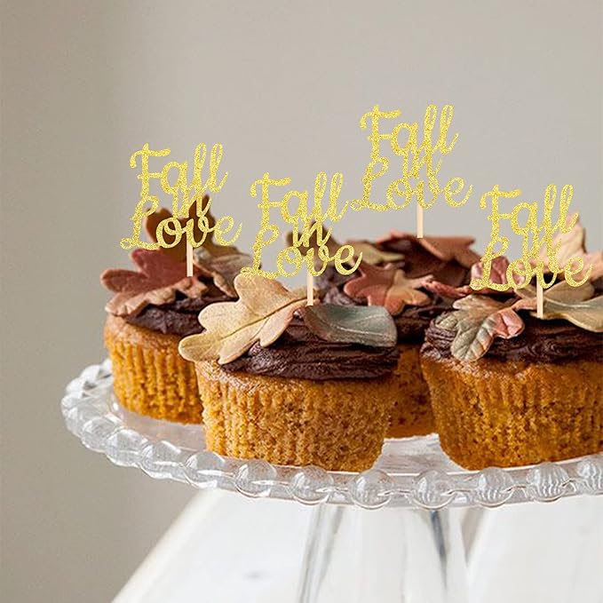 24 PCS Fall in Love Cupcake Toppers Glitter Bridal Shower Cupcake Picks Wedding - Image 5