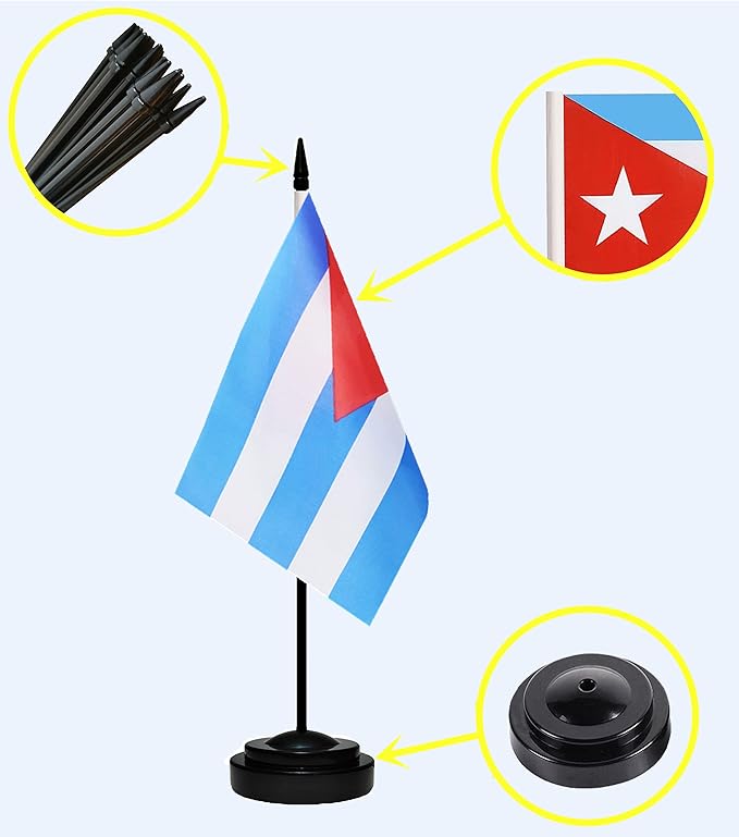 Cuba Cuban Deluxe Desk Flag Set, Small Mini Miniature Cuba Cuban Table Desktop - Image 2