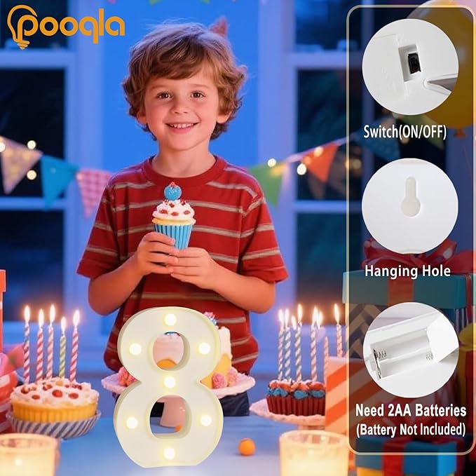 Pooqla Decorative LED Light Up Number Letters, Battery Operated - Image 2