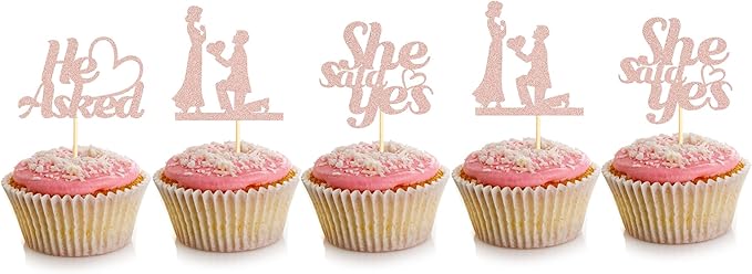 Sotpot 24PCS He Asked She Said Yes Cupcake Toppers - Image 6