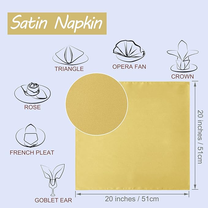 Horbaunal 16 Pack Gold Satin Napkins 20 x 20 Inch, Square Soft Table Dinner - Image 2