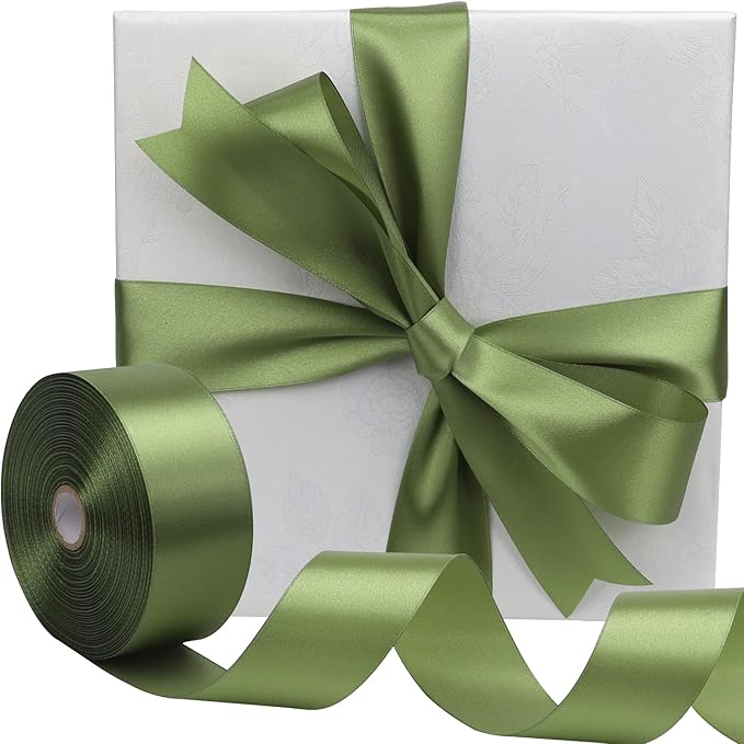 Olive Green Solid Satin Ribbon 1-1/2 Inch 50 Yards Solid Polyester Fabric Ribbon - Image 5
